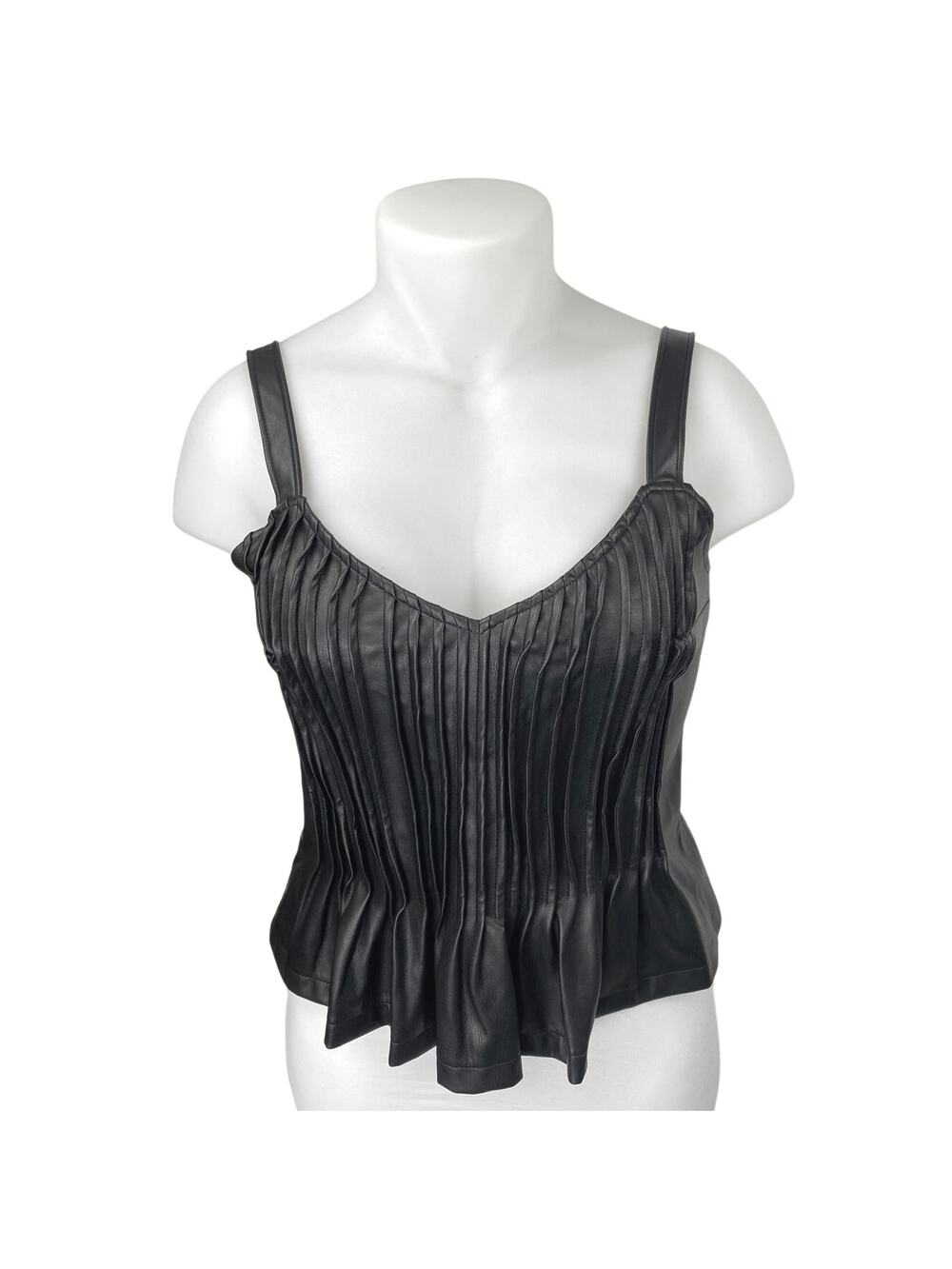 Anthropologie Let Me Be Black Faux Leather Sleeveless Peplum Cami Tank Top OS
